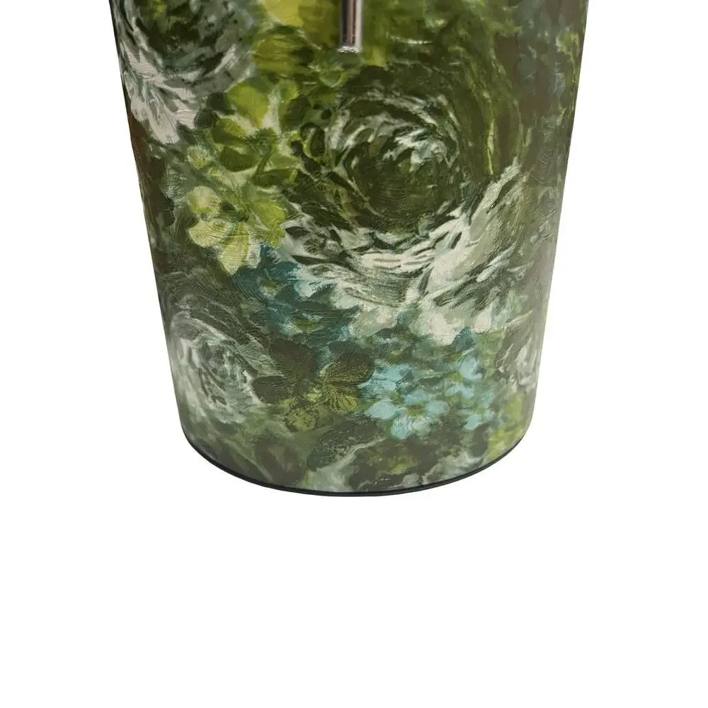 Vintage 1970's Retro Floral Green Vinyl Barware Handled Ice Bucket with Lid